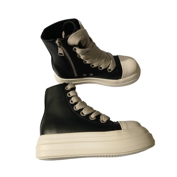 Chunky Platform High Top Sneakers Black White Lace Up Zip Closure Size 43 or 11 - Picture 3 of 7